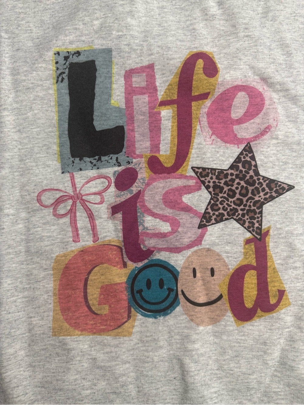 Gildan Light Gray Cropped Sweatshirt with Colorful 'Life' Graphic - Picture 5 of 7